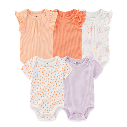 Baby Bodysuit Multipack with Cartoon Prints, Kiddiezoom 5 Short Sleeve One-Piece Outfits with Snap Closures for Boys and Girls, 3M-12M