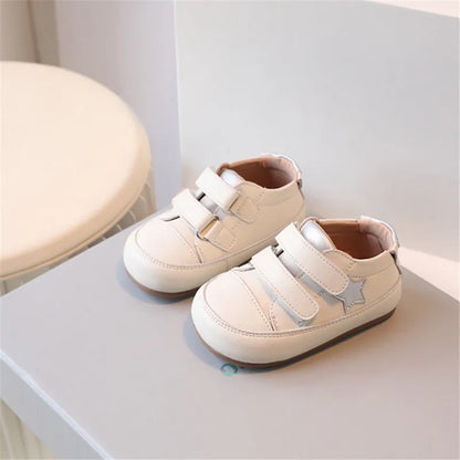 Toddler Star Sneakers with Double Hook-and-Loop Straps, Microfiber Leather Baby Boys and Girls Casual Shoes in Red Silver or Dark Blue, Sizes 15-27