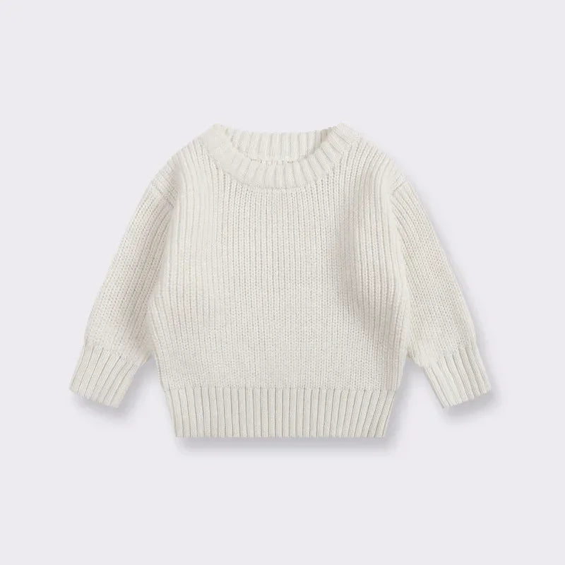 Cotton Crewneck Baby Sweater for Boys and Girls, Long Sleeve Ribbed Knit Pullover for Infants and Kids, Everyday Cool Weather Layering