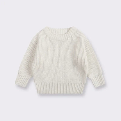 Cotton Crewneck Baby Sweater for Boys and Girls, Long Sleeve Ribbed Knit Pullover for Infants and Kids, Everyday Cool Weather Layering