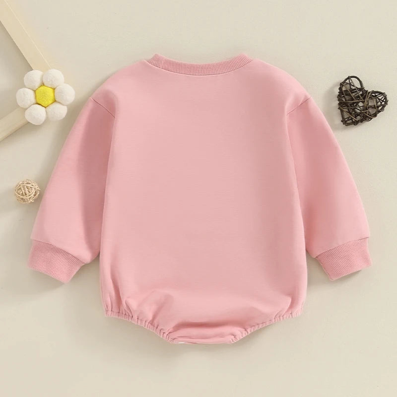 Daddy's Girl Baby Sweatshirt Romper with Letter Embroidery, Cotton-Blend Long Sleeve Crew Neck One-Piece Outfit for Spring and Fall, 3M-18M