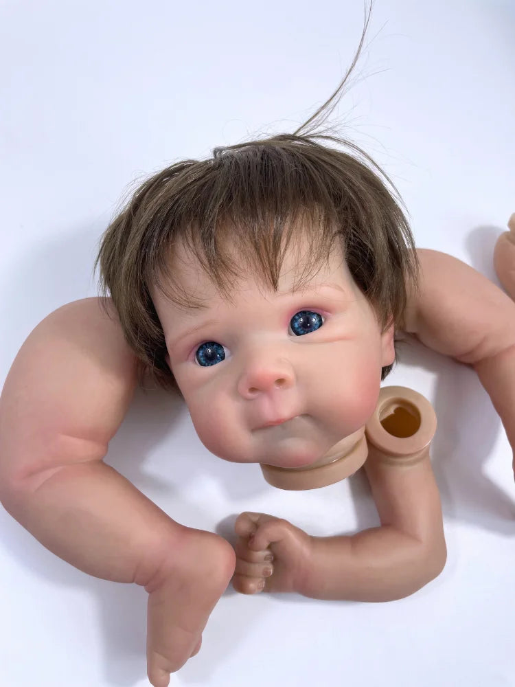 Painted Reborn Doll Kit, 18-Inch Bettie with Blue Eyes and Hand-Rooted Hair, Vinyl Head, Full Arms and Legs, Cloth Body for DIY Assembly