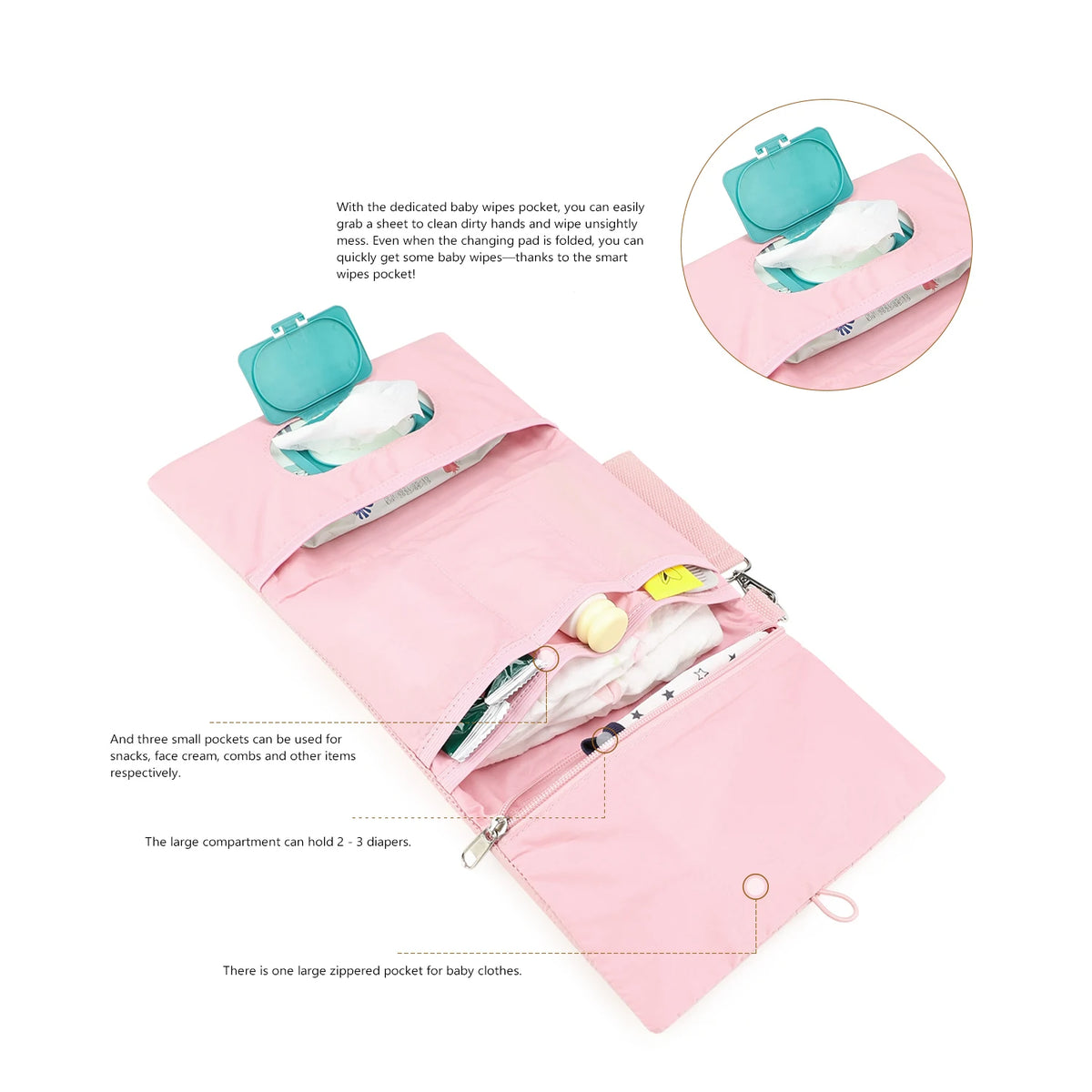 Hanging Diaper Organizer Bag with Foldable Design, Bear Detail and Wrist Strap for Baby Essentials, Everyday Outings and Family Travel