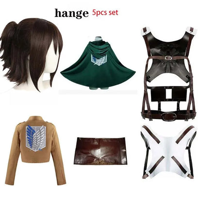 Attack on Titan Cosplay Costume Set with Jacket, Green Cloak, Skirt and Straps, Levi, Mikasa, Eren and Hange Options for Halloween