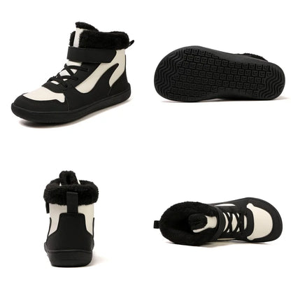 Wide Toe Winter Boots for Kids, Barefoot-Style High-Top Shoes with Cozy Lined Styling and Strap Options for Boys and Girls Cold-Weather Outfits