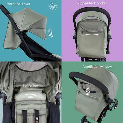 Stroller Canopy Cover and Padded Seat Set Compatible with Babyzen YOYO and YOYO2, 600D Replacement Fabric with Rear Zipper Pocket and Color Options