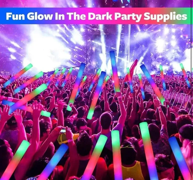 Bulk RGB LED Glow Sticks, 100-Pack Light-Up Foam Cheer Tubes with 3 Flashing Modes and Included Batteries for Weddings, Birthdays and Christmas Parties