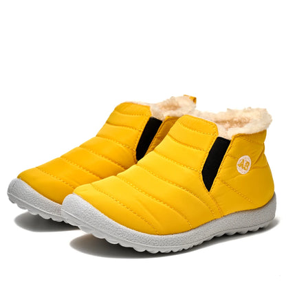 Kids Quilted Ankle Winter Boots with Plush Lining and Side Zippers, Blue Padded Cold-Weather Shoes with Rounded Toes, Sizes 26–35