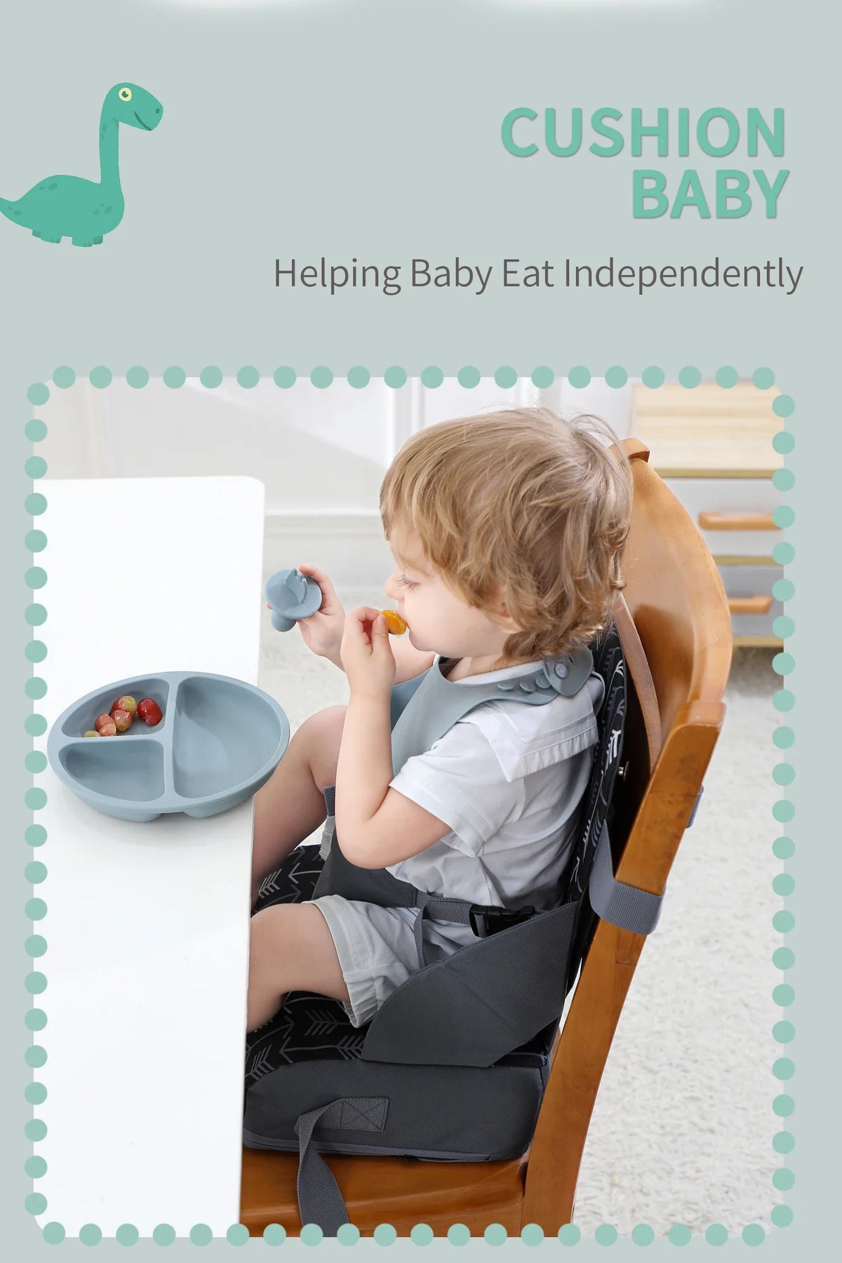 Portable Dining Booster Cushion by INSULAR, Foldable Toddler Chair Seat Pad with Backrest and Buckle Straps for Supervised Home and Away Meals