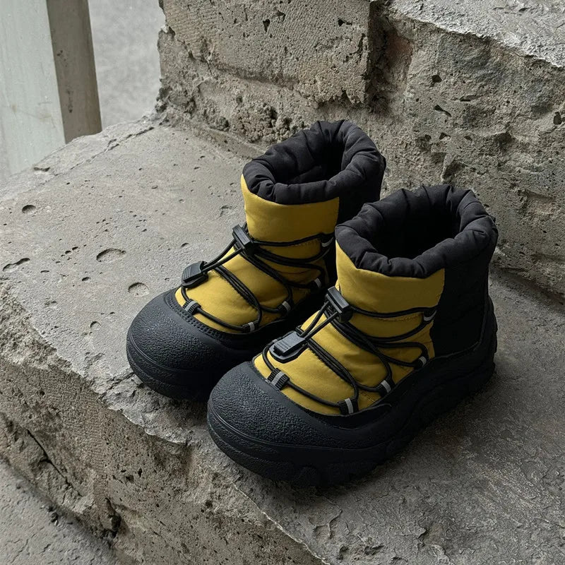 Toggle-Lace Kids Winter Boots with Padded Collars and Chunky Tread Soles, Boys and Girls Snow-Style Ankle Shoes in Four Colors, Sizes 26-37