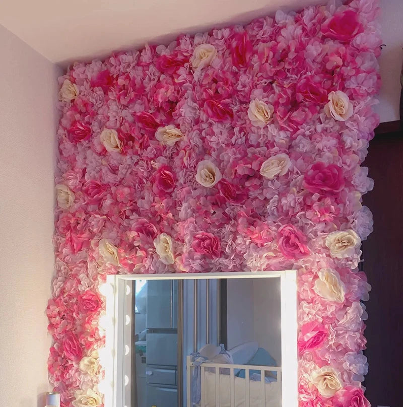 Artificial Flower Wall Panels with Fabric Roses, 40 x 60 cm Reusable Floral Backdrop for Baby Showers, Weddings, Birthdays & Home Decor
