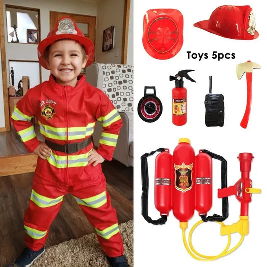 Kids Firefighter Costume for Boys and Girls, Fireman Uniform-Style Outfit for Halloween, Career Day, Costume Parties and Pretend Rescue Play