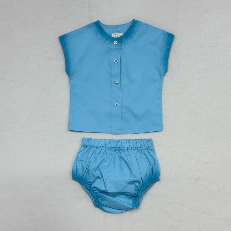 Peach and Blue Sibling Matching Outfits, Cotton Girls Collared Dresses, Boys Shirts and Shorts, Baby Rompers and Toddler Two-Piece Clothing