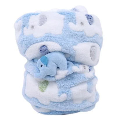 Coral Velvet Elephant Baby Blanket with Listed Dual-Use Pillow Quilt Design, Pink and Blue Textile Accessory for Supervised Cuddles and Baby Shower Gifts
