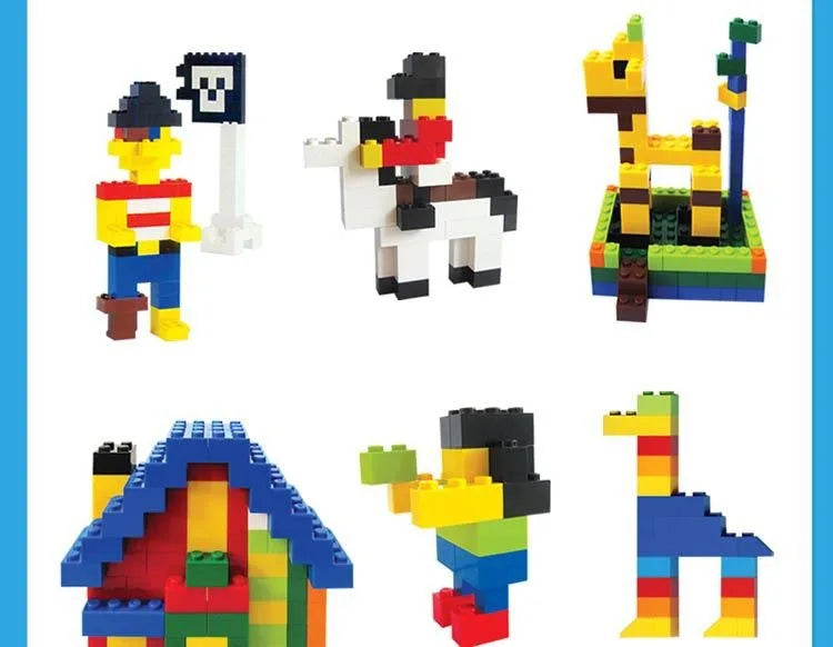 Creative Building Brick Set, 300 or 500 Colorful DIY Pieces for Open-Ended Construction, City Scenes, Counting and Shape Sorting Play
