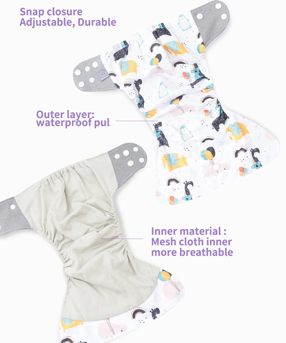 Mesh-Lined Cloth Diapers by Elinfant, 4-Pack Adjustable Pocket Baby Nappies with 4 Three-Layer Microfiber Inserts and Waterproof PUL Outer