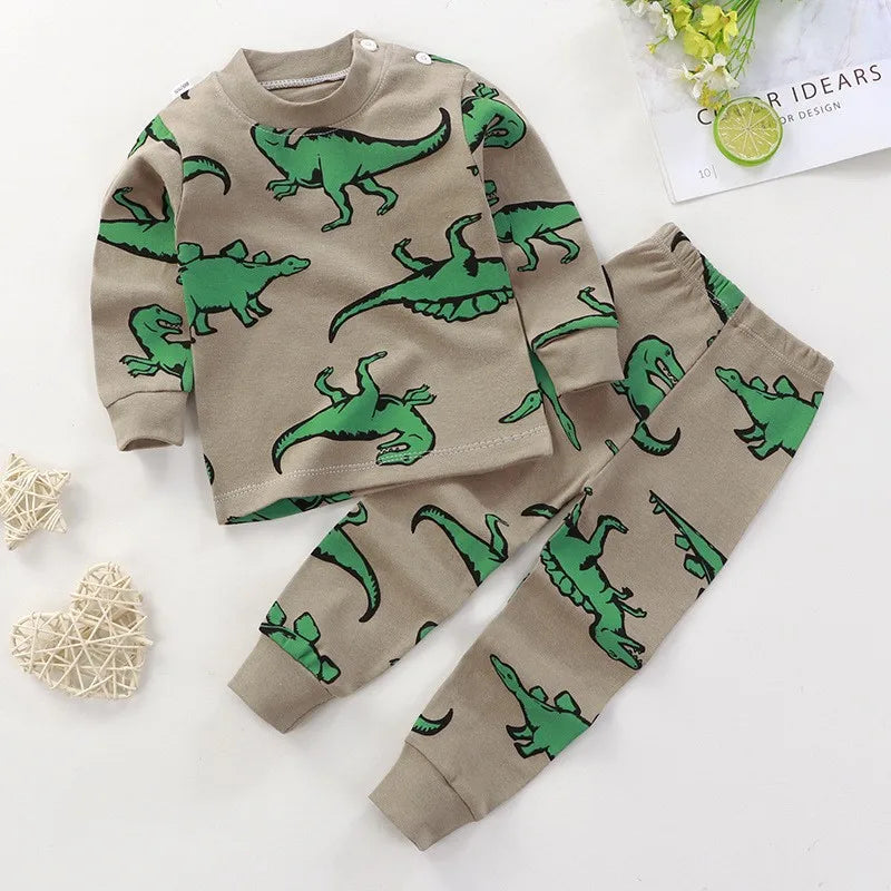 Cartoon Toddler Lounge Set with Long Sleeve Top and Matching Pants, Dinosaur and Cat Print Options for Baby Boys and Girls, Sizes 6M–4T