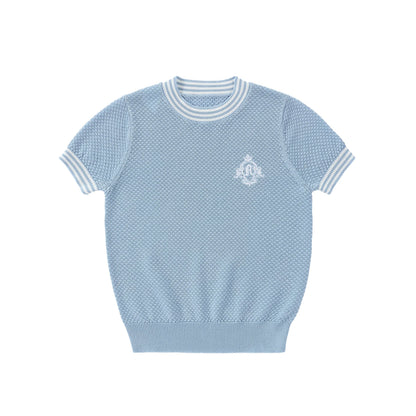 Light Blue Sibling Matching Outfits with Cotton Girls Collared Dresses, Baby Rompers and Boys Plaid Sets, Lyocell Knit Tops and White Separates