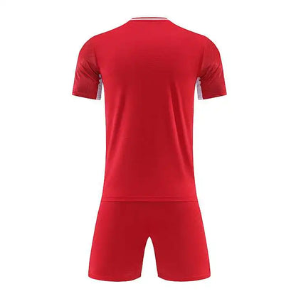 Kids Soccer Training Outfit with Short Sleeve V-Neck Jersey and Shorts, Contrast Trim Sports Clothing Set for Boys and Girls, Youth and Adult Sizes