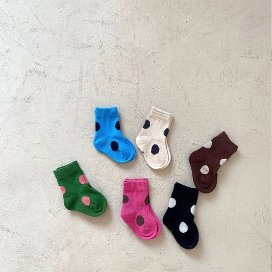 Polka Dot Baby Socks 3-Pair Set, Cotton Socks with Elastic Ribbed Cuffs for Toddler Boys and Girls Ages 0–6, Everyday Fall Outfits