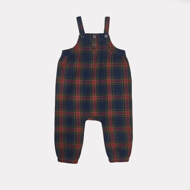 Navy Tartan Sibling Matching Outfits, 100% Cotton Plaid Jumper Dresses, Teen Skirts, Baby Rompers and Coordinating Boys and Girls Tops