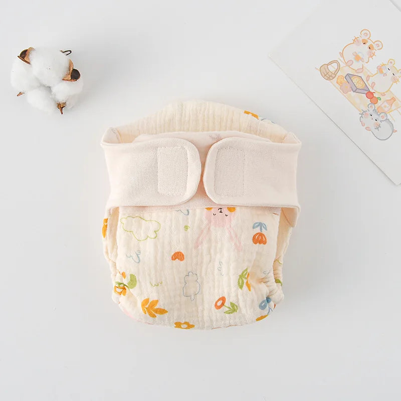 Baby Wrap Cloth Diaper with Adjustable Waist Tabs, Reusable Cotton Nappy in Animal and Rainbow Prints, Single-Piece Infant Changing Essential