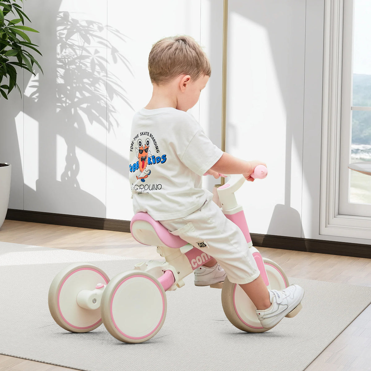 Toddler Tricycle 3-in-1 with Parent Push Handle, Pink Ride-On with Quiet EVA Wheels, Carbon Steel Frame and Adjustable Seat for Ages 1–4