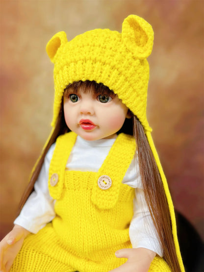 Long Hair Reborn Girl Doll with Fixed Acrylic Eyes, 20 Inch Toddler-Style Doll with Movable Limbs, Clothes, Magnetic Pacifier and Bottle