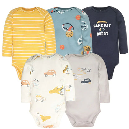 Baby Long Sleeve Bodysuits 5-Pack in Cotton, Everyday One-Piece Clothing Set for Infant Boys and Girls in 6 to 24 Month Sizes