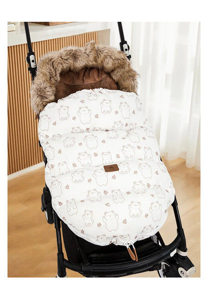 Baby Stroller Winter Footmuff with Two-Way Zipper, Removable Fur-Style Collar and Front Buttons, Pram Sack in Floral, Bear and Solid Styles