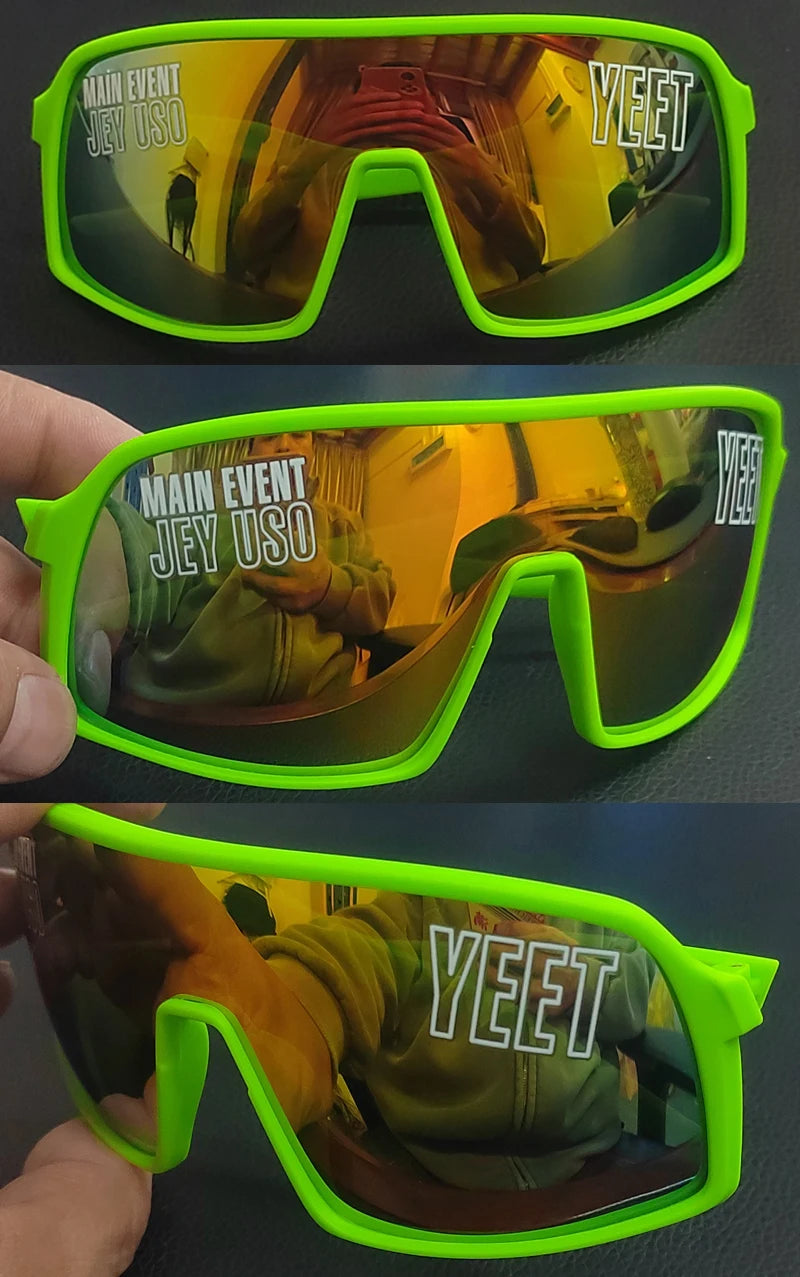 YEET Graphic Sunglasses with Jey Uso Main Event Lettering, Colorful Shield-Style Fan Shades in Children's and Adult Options for Party Outfits