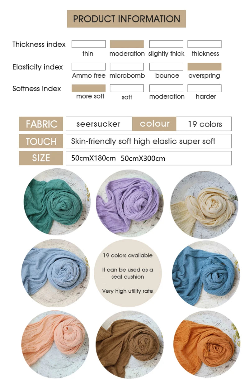 Cotton Gauze Newborn Photography Wrap, Stretchy Baby Portrait Prop in Two Sizes with Color Options for Studio Layers and Keepsake Photo Sessions