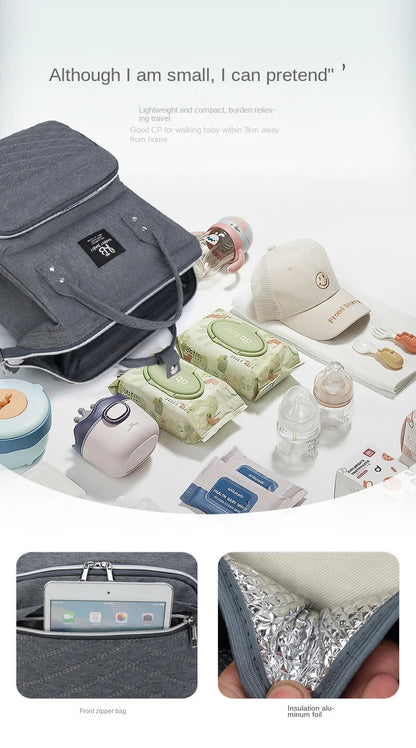 Diaper Backpack with Front Bottle Organizer and Carry Handles, Zippered Baby Essentials Bag in Five Colors for Parents and Everyday Outings