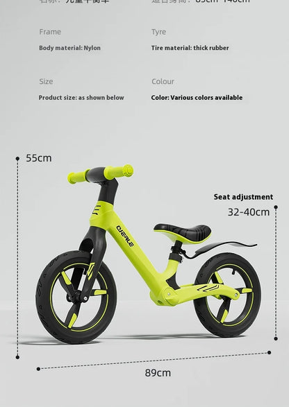 12-Inch Kids Balance Bike Without Pedals, Lightweight Bicycle for Boys and Girls, Black, Pink, Green or Red for Supervised Riding Practice