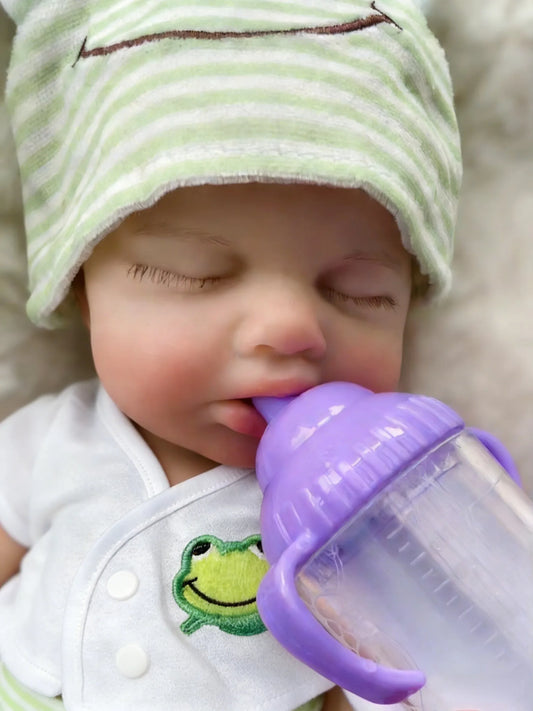 Open Mouth Reborn Baby Doll, 13-Inch LouLou Full Body Soft Silicone with Hand-Painted Details, Outfit and Bottle for Gentle Pretend Care