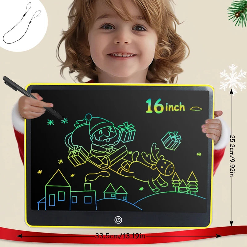 LCD Writing Tablet for Kids, 16-Inch Multicolor Erasable Drawing Board with Lock Switch, Stylus and Lanyard for Learning and Gifts