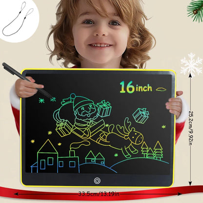 LCD Writing Tablet for Kids, 16-Inch Multicolor Erasable Drawing Board with Lock Switch, Stylus and Lanyard for Learning and Gifts