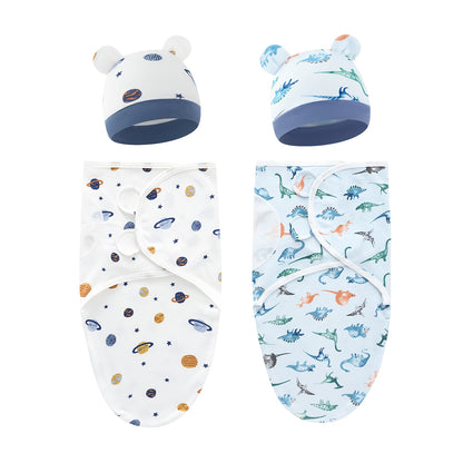 Newborn Blanket and Hat Set for 0 to 3 Months, Coordinated Baby Wrap and Cap in Multiple Color and Print Styles for Coming-Home Photos and Gifting