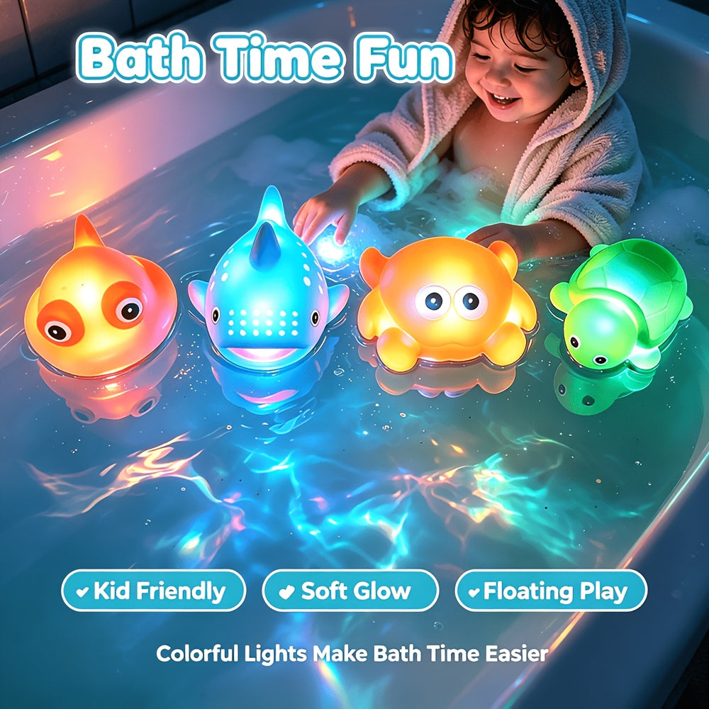Flashing Floating Bath Toys 2-Pack, Light-Up Animal Shapes in Random Designs for Colorful Bathtub Play and Supervised Kids Water Activities
