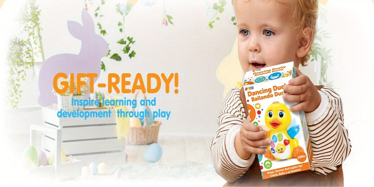 Dancing Musical Duck Toy with Lights and 7 Melodies, Yellow Interactive Activity Toy for Supervised Floor Play, Requires 3 AA Batteries