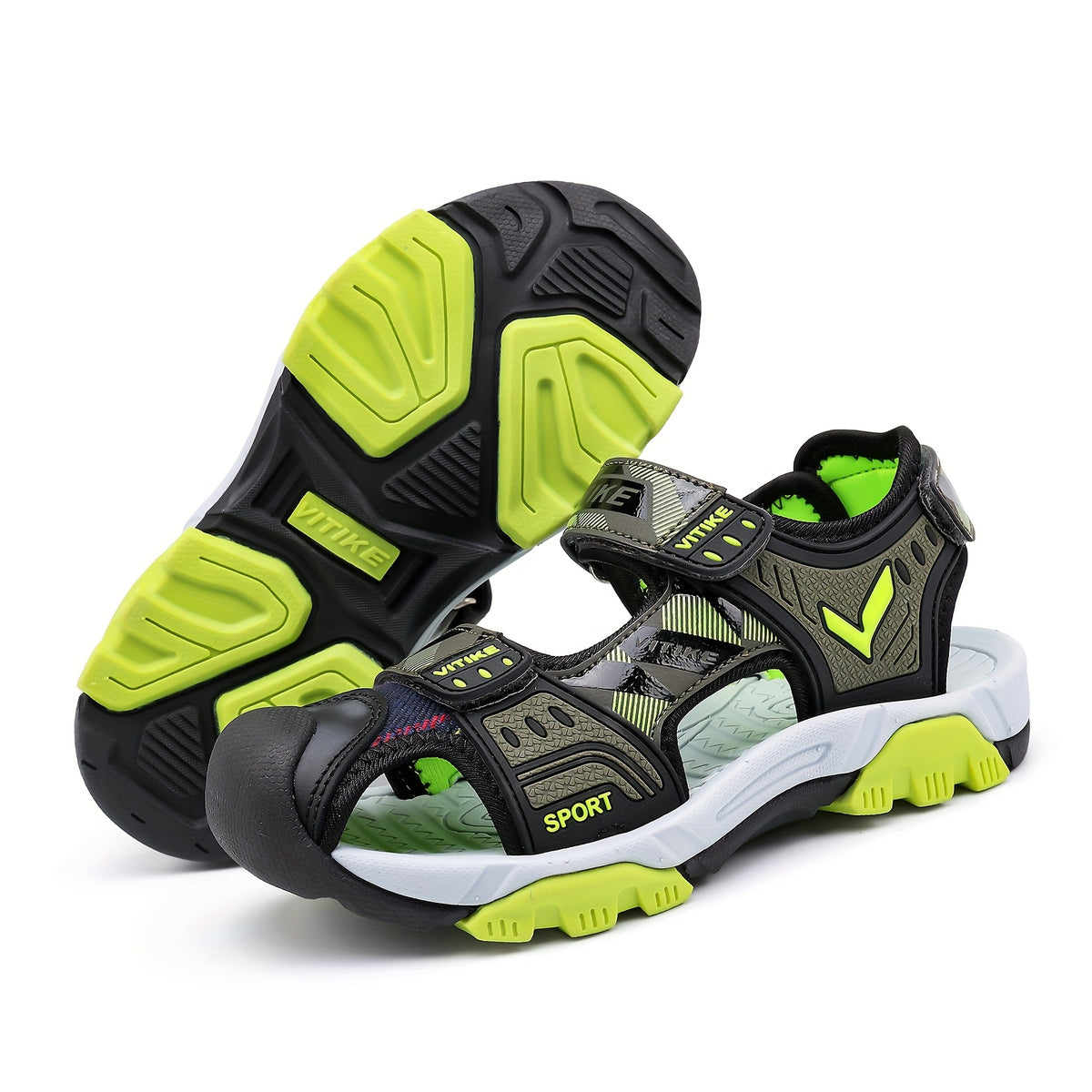 Boys' Summer Sandals with Protective Toe Coverage, Soft Casual Shoes for Warm Days in Greenish Yellow or Sky Blue, Little Kid & Big Kid Sizes