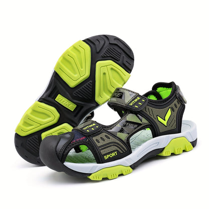 Boys' Summer Sandals with Protective Toe Coverage, Soft Casual Shoes for Warm Days in Greenish Yellow or Sky Blue, Little Kid & Big Kid Sizes
