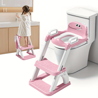 Dinosaur Potty Training Seat with Step Stool, 2-in-1 Toddler Toilet Seat with Detachable Triangular Base, Splash Guard and Non-Slip Mat, Color Options