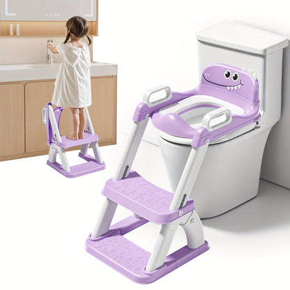 Dinosaur Potty Training Seat with Step Stool, 2-in-1 Toddler Toilet Seat with Detachable Triangular Base, Splash Guard and Non-Slip Mat, Color Options