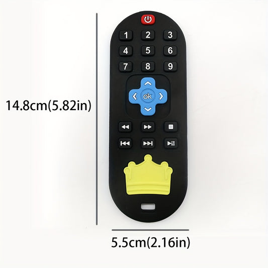 Remote Control Baby Teether in Silicone with Crown Design and Raised Button Textures, Black, Blue or Pink Teething Gift for Babies