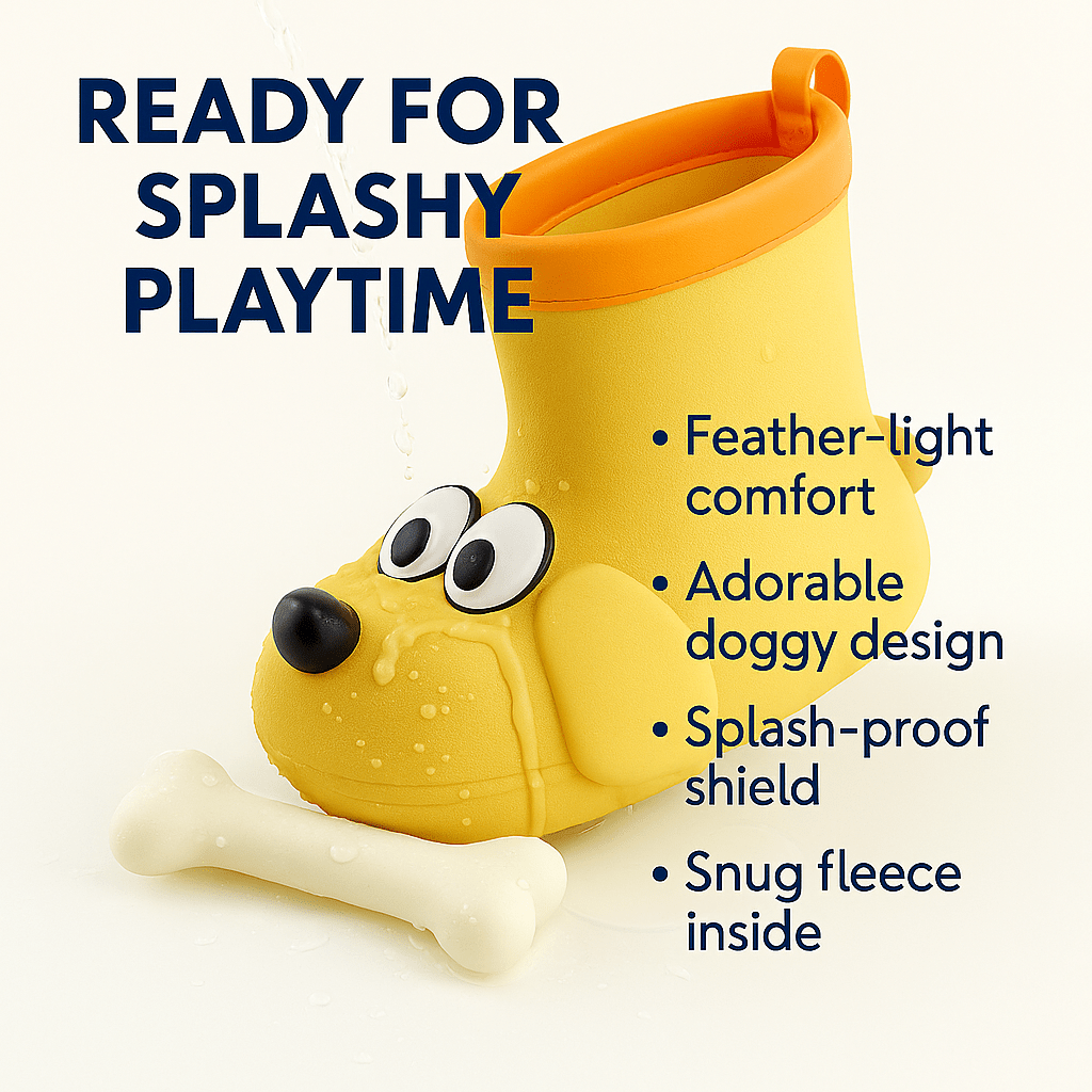 Dog Paw EVA Rain Boots for Kids, Lightweight Waterproof Boots with Non-Slip Sole in Beige or Yellow for Rainy Days, Puddle Play and Outdoor Adventures