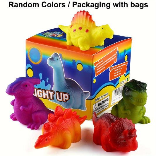 Light-Up Dinosaur Bath Toys 6-Pack, Water-Activated No-Hole Dinosaur Figures in Random Colors for Supervised Bathtub and Water Play