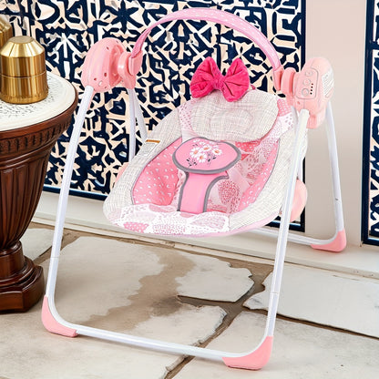 Timer Baby Swing for Supervised Awake Time, Portable Infant Seat in Gray or Pink, Listed 0–6 Months and 6–20 lbs for Everyday Use