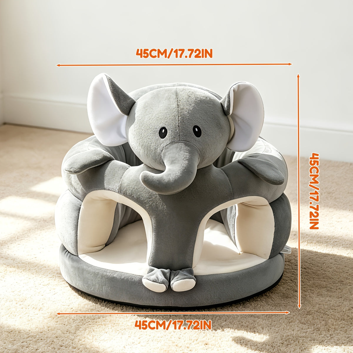 Plush Toddler Floor Seat with Back Support, Cartoon Elephant or Bear Baby Sofa Chair for Supervised Sitting and Play in Nursery or Living Room