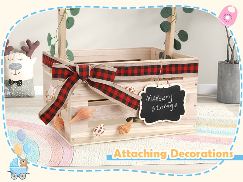 Wooden Baby Shower Gift Crate with Handle, Large 4-in-1 Assembly Basket for Pregnancy and New Parent Gift Displays and Keepsake Storage